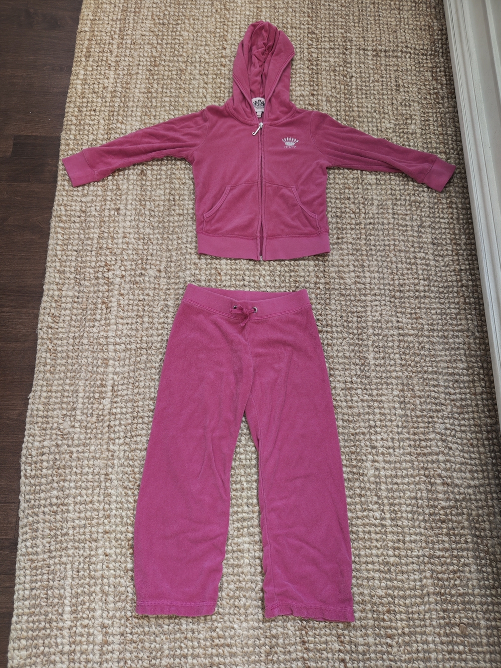Vintage Juicy Couture Pink Velour Hoodie & Pants Kids Matching Set